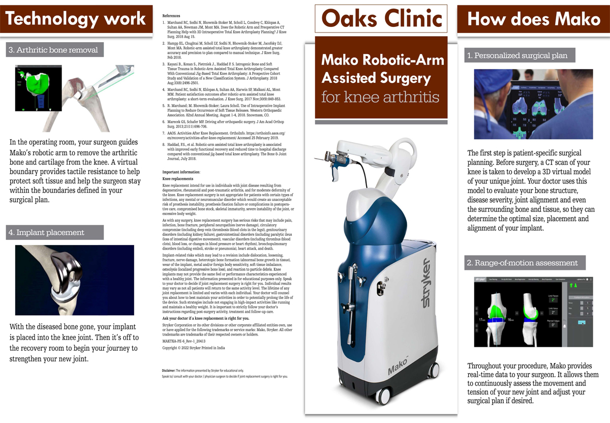 Mako Robotic Arm Assisted Surgery fo Knee Arthritis