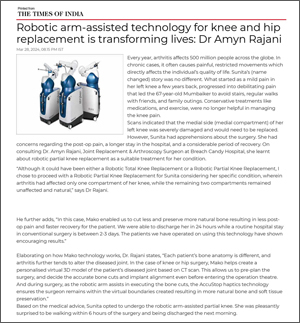 Robotic Arm-assisted Technology for Knee and Hip Replacement is Transforming Lives: Dr. Amyn Rajani