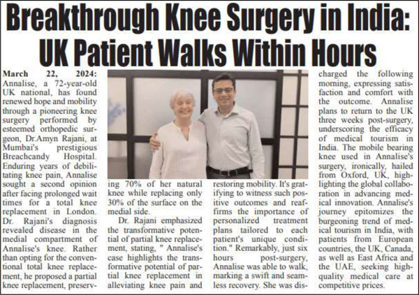 Sushila Times (Surat) - Breakthrough Knee Surgery in India UK Patient Walks Within Hours - Dr. Amyn Rajani