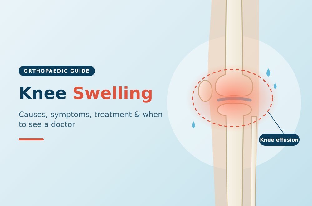 Knee Swelling: Causes and When to See a Doctor 1 Knee swelling illustration showing fluid build-up (knee effusion) around the knee joint