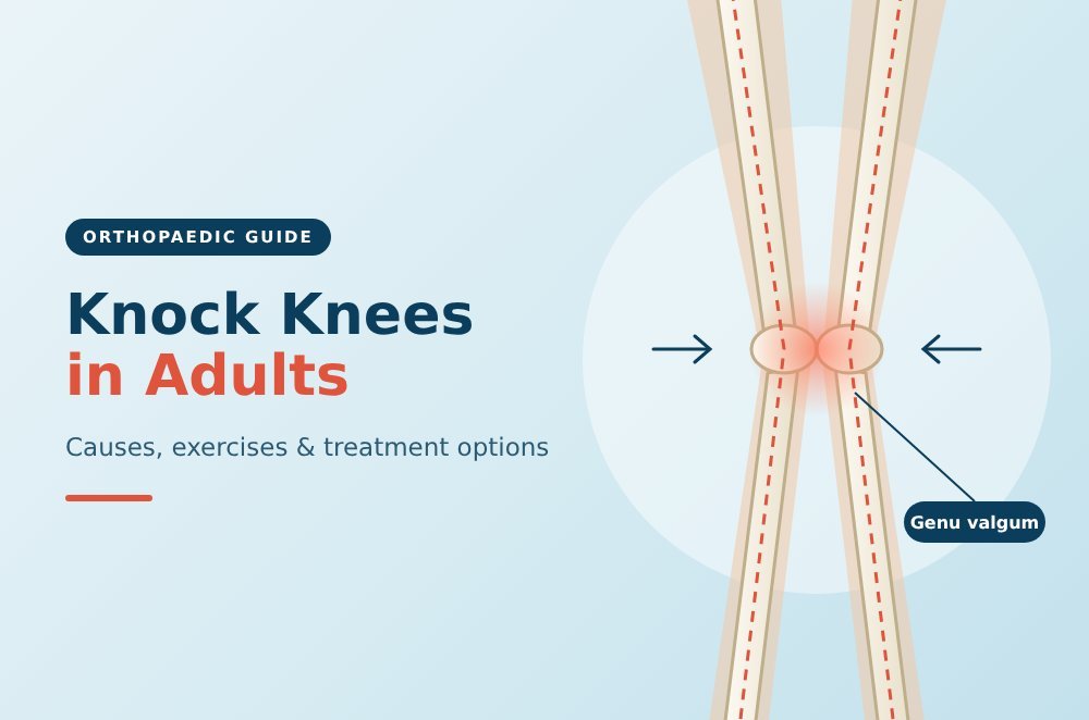 Knock knees in adults (genu valgum) illustration showing knees angled inward with altered leg alignment